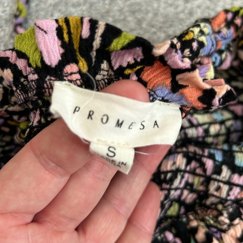 PROMESA flower bomb floral print smocked halter maxi dress black small - Picture 10 of 11